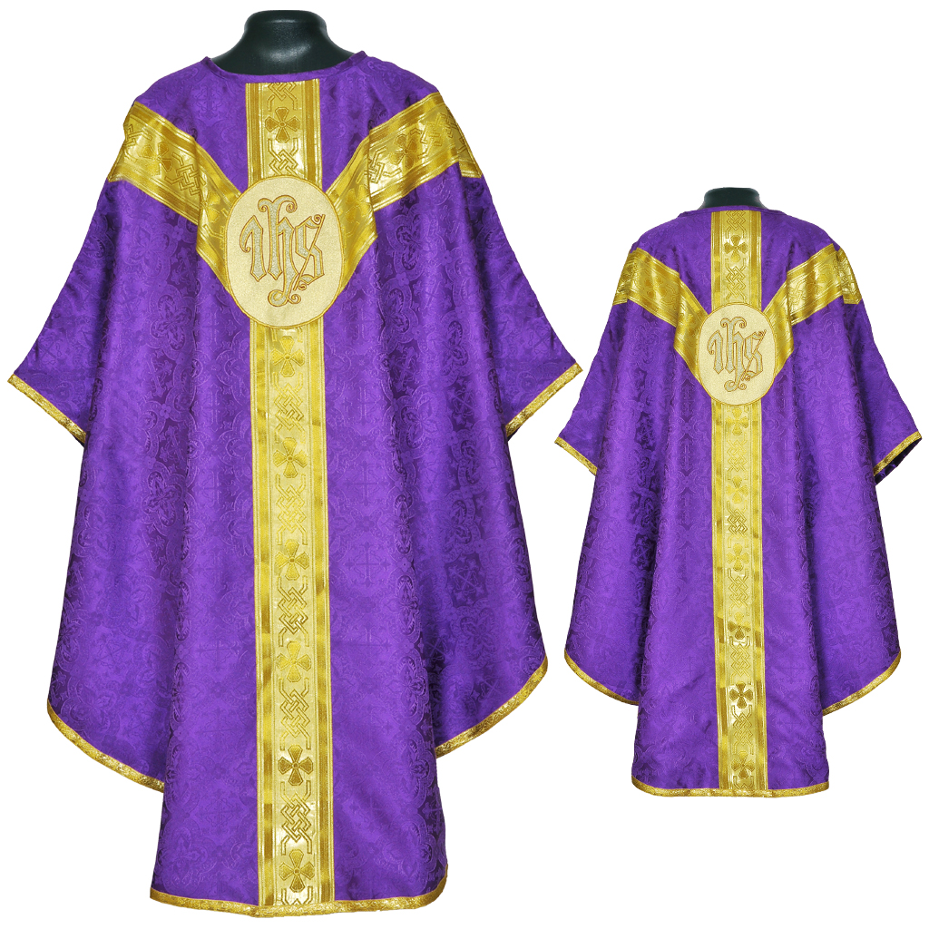 Gothic Chasubles M0I : Purple Gothic Vestment & Mass Set IHS