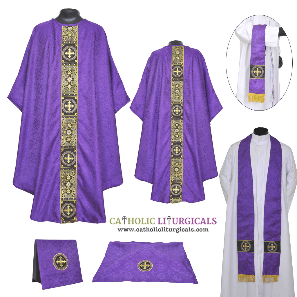 Gothic Chasubles M0A : Purple Gothic Vestment & Mass Set
