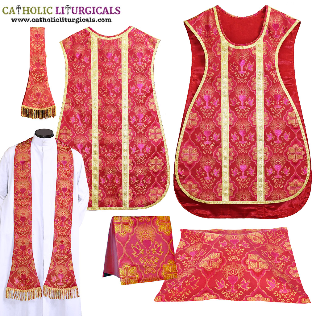 Fiddleback Chasubles Red Spanish Chasuble & Low Mass Set
