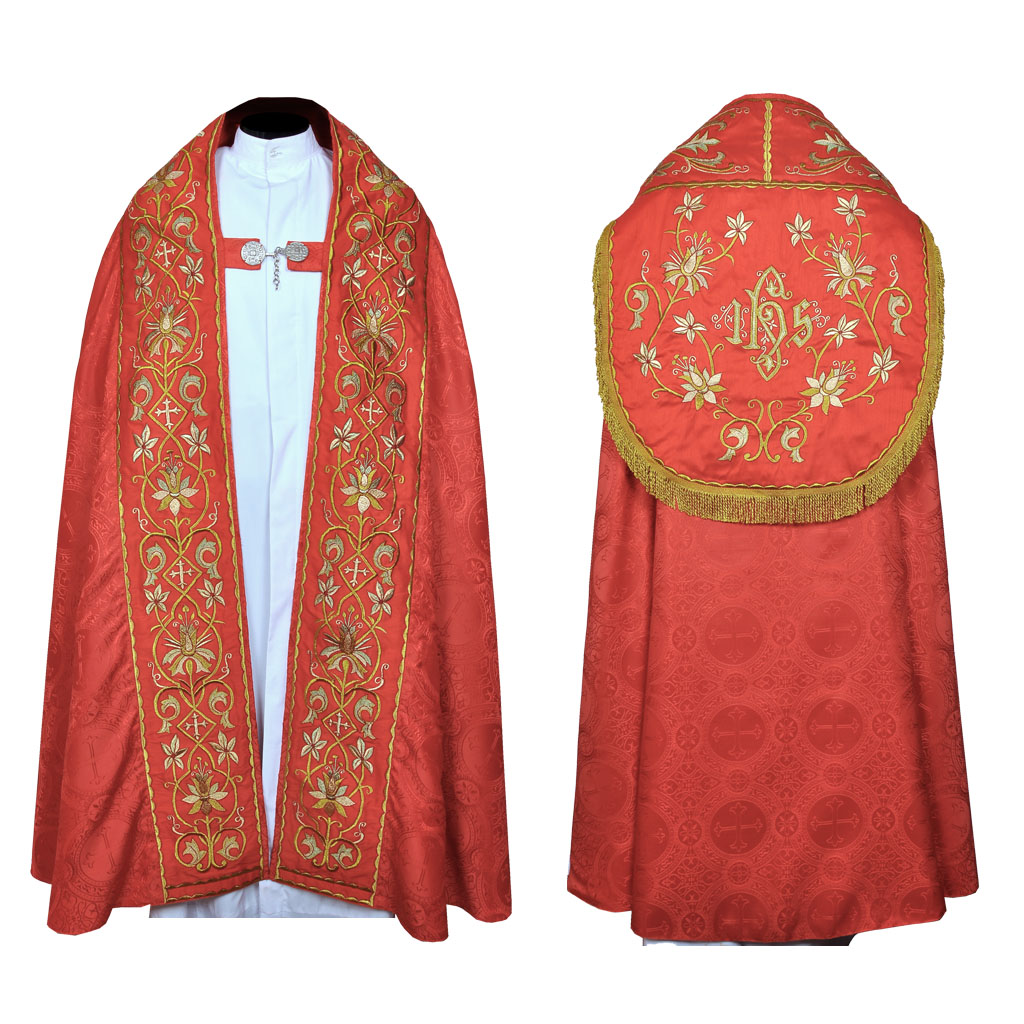 Cope Vestment Fully Embroidered Red Cope & Stole Set