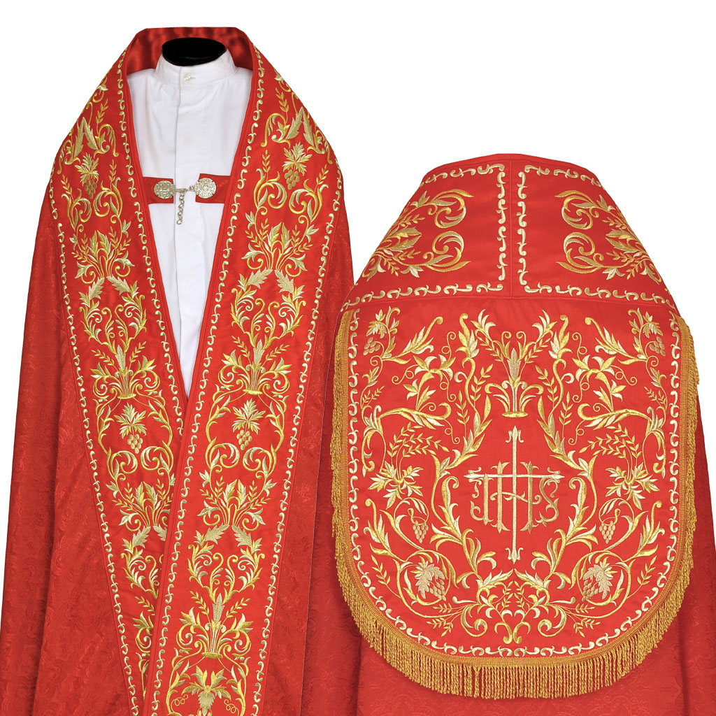 Cope Vestment Red Cope & Stole Set - Traditional Embroidery