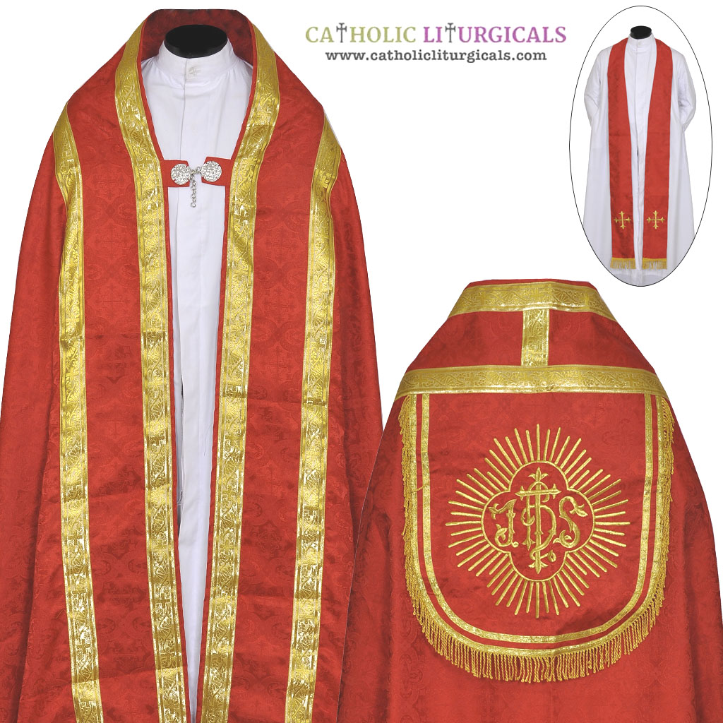 Cope Vestment Red Cope & Stole Set - IHS Embroidery