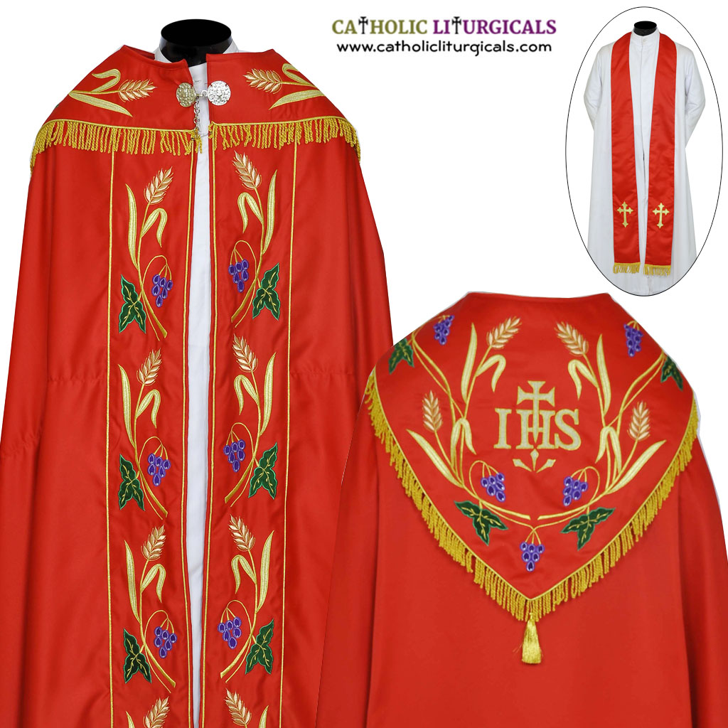 Cope Vestment Red Cope & Stole Set - Light Weight