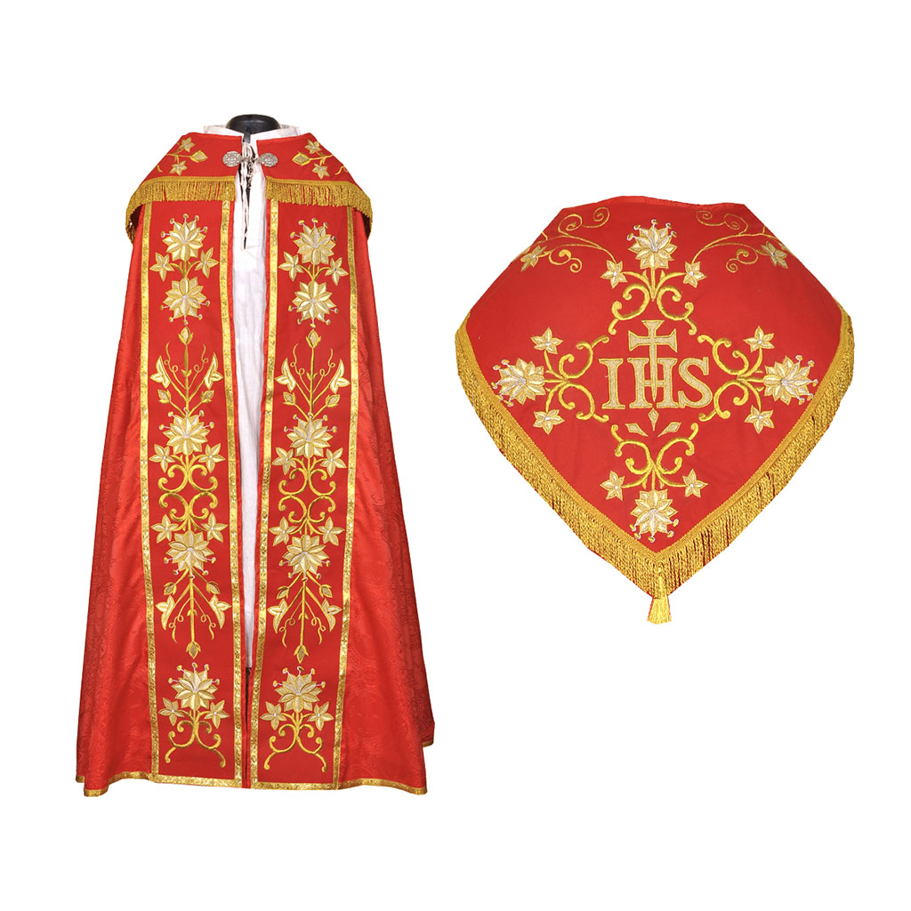 Cope Vestment Red Cope, Humeral Veil & Stole Set