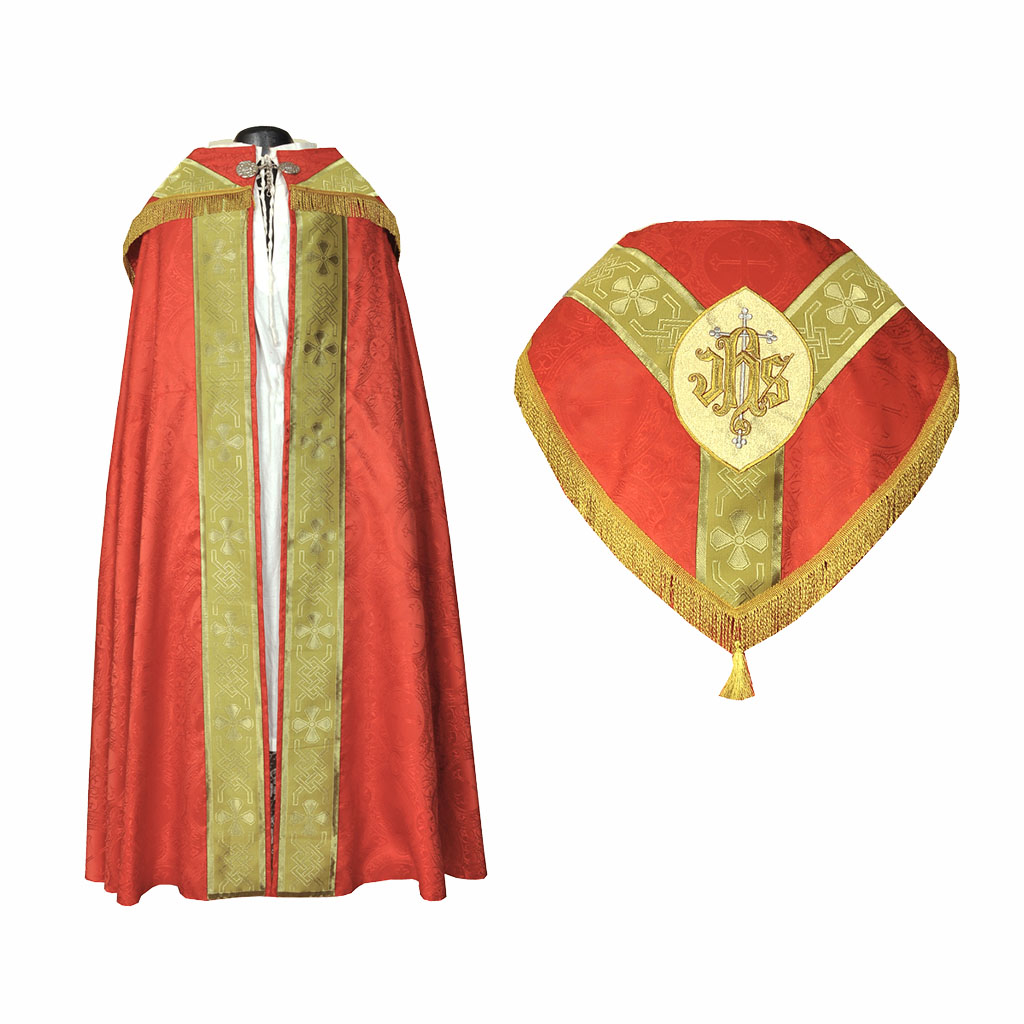 Cope Vestment Red Cope w Yellow Gold Orphreys & Stole IHS