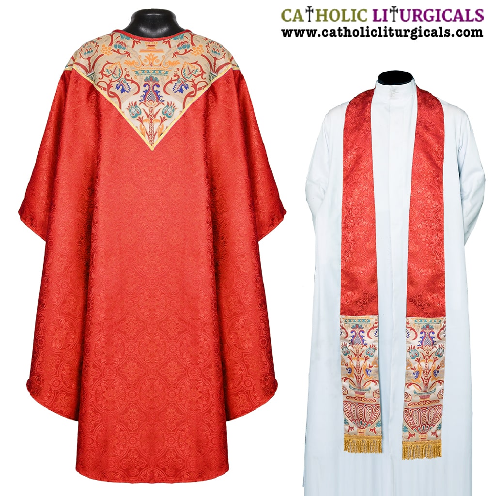 Gothic Chasubles Red Gothic Vestment with Coronation Tapestry