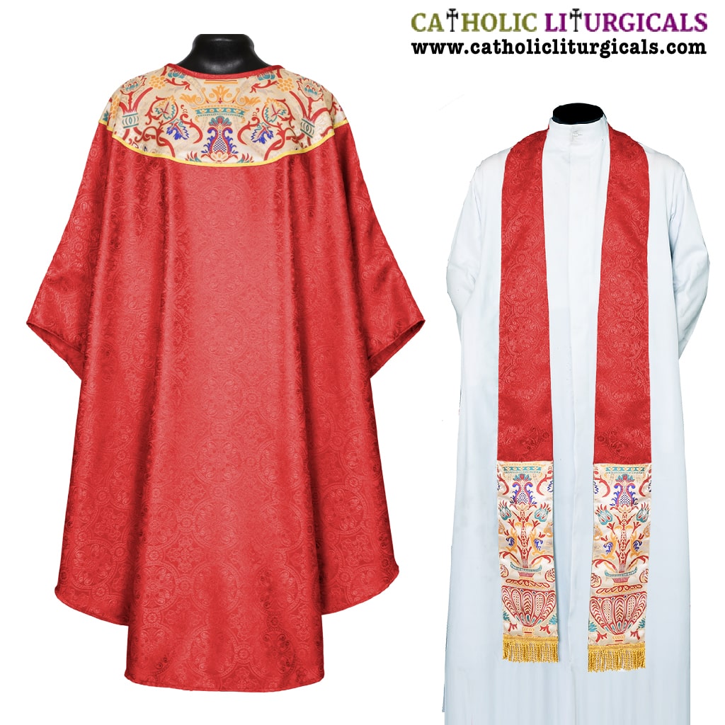 Gothic Chasubles Red Gothic Vestment with Coronation Tapestry