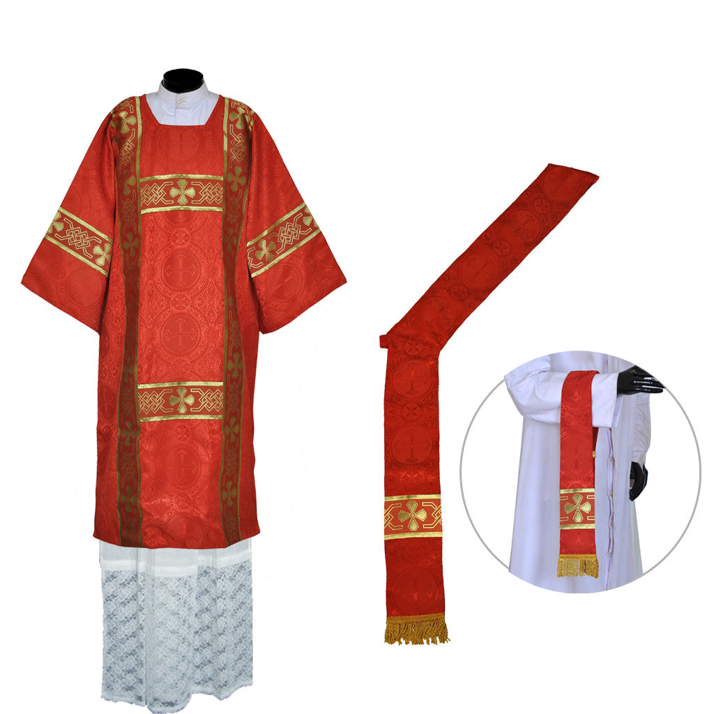 Lenten Offers Red Deacon Dalmatic Vestment & Mass Set