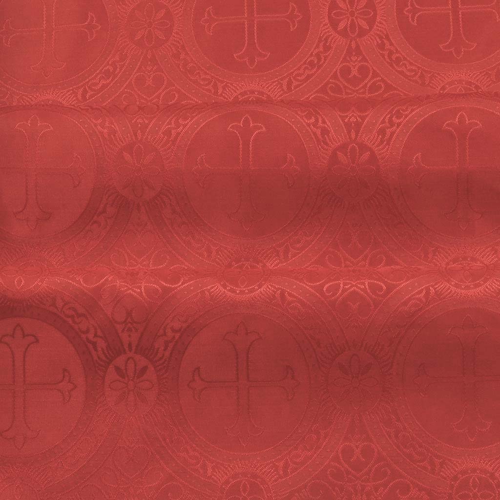 Fabrics Cross Designed Church Damask Fabric: Red