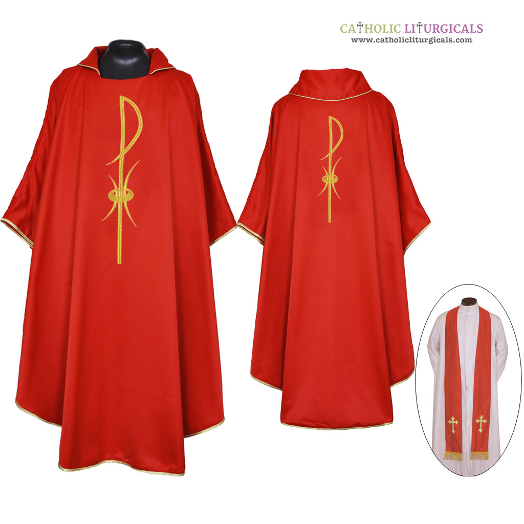 Gothic Chasubles Red Gothic Vestment & Stole Set