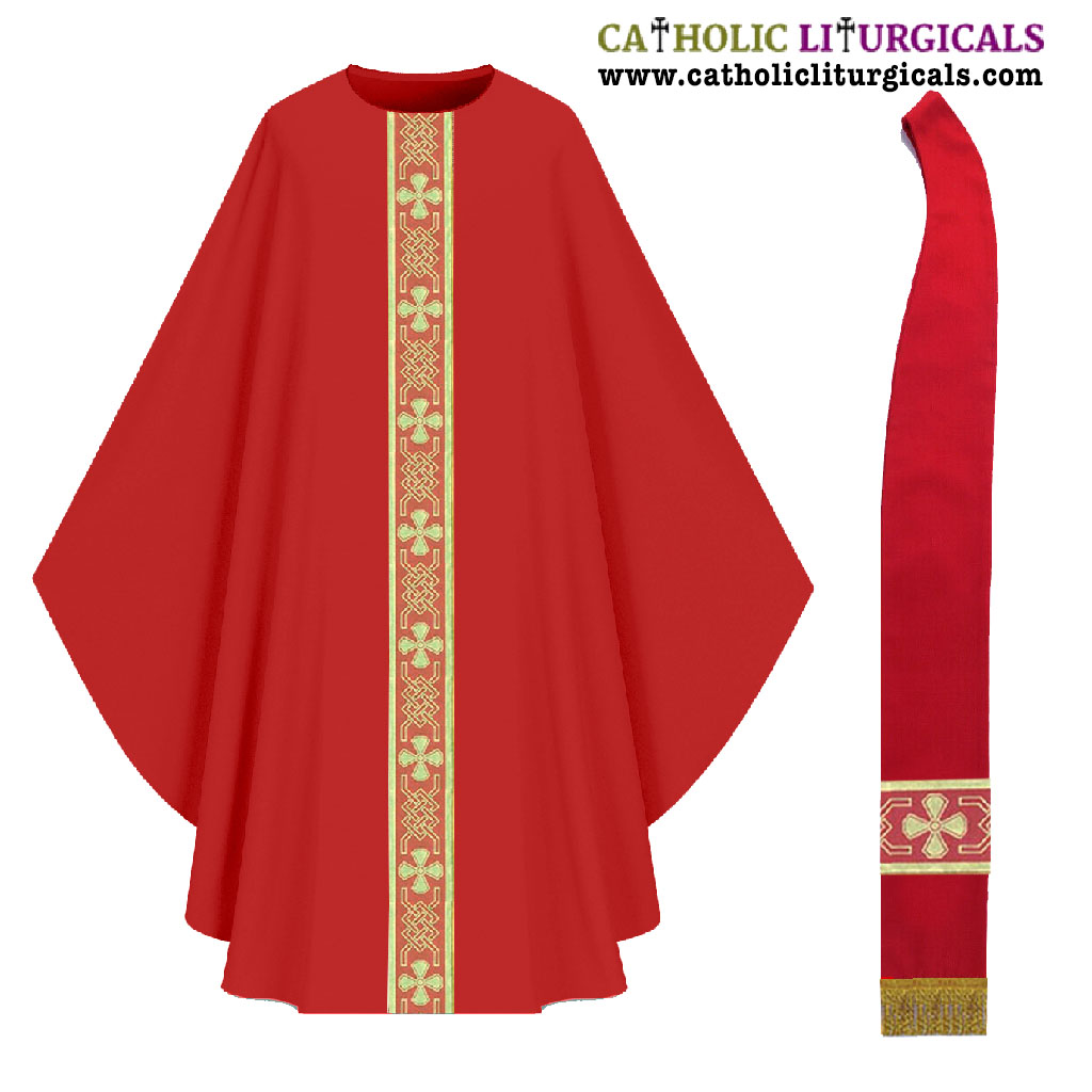 Gothic Chasubles Red Vestment & Stole Set - Light Weight