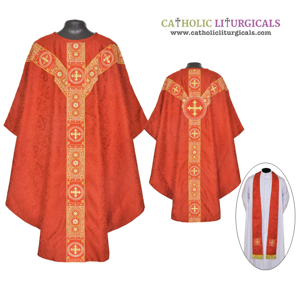 Gothic Chasubles MCX : Red Gothic Vestment & Stole Set