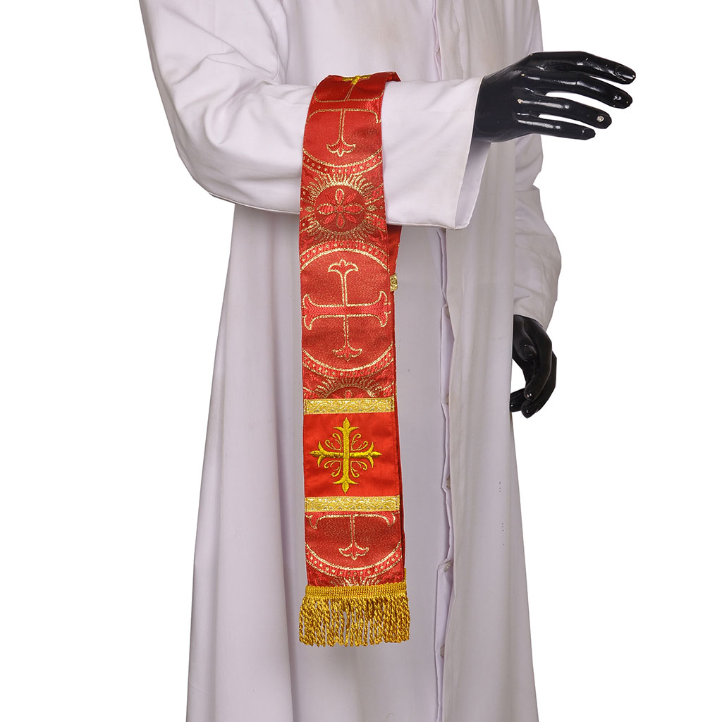 Priest Maniples Metallic Red Maniple Cross Embroidered