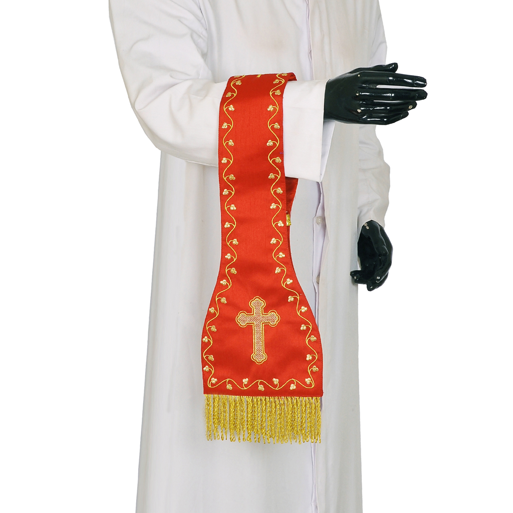 Priest Maniples Red Cross Embroidered - Maniple SILK