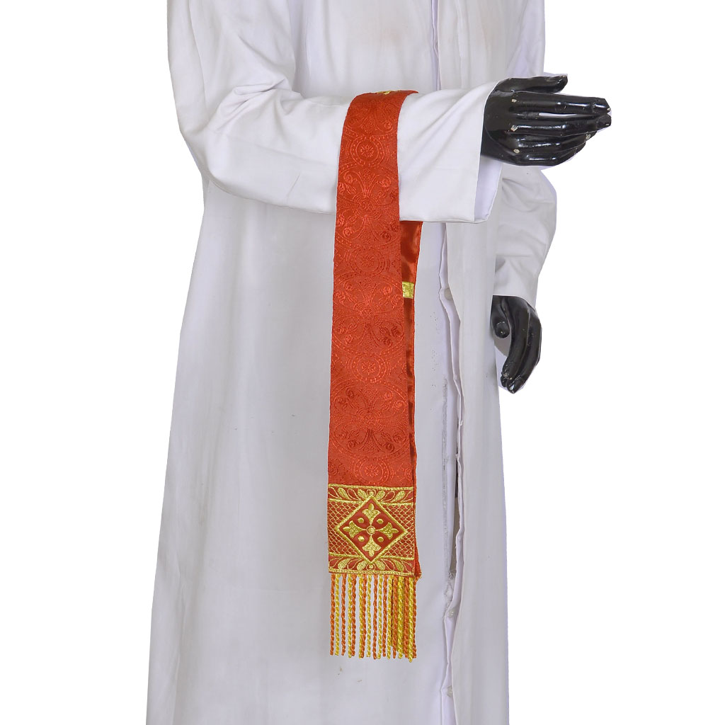 Priest Maniples Red Maniple - Cross Embroidered