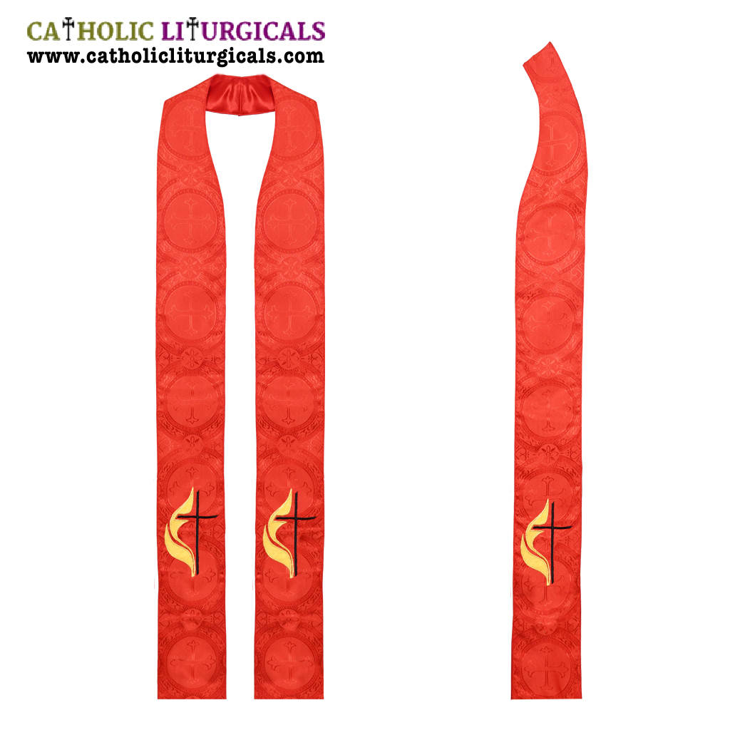 Priest Stoles Red Methodist Stole - Cross & Flame Logo