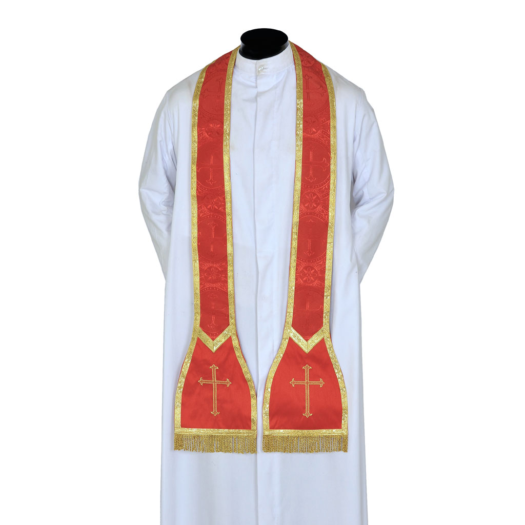 Priest Stoles Red Priest Stole - Cross Embroidery