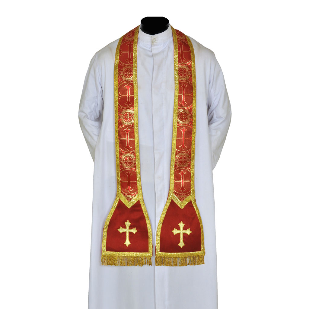 Priest Stoles Red Priest Stole - Cross Embroidery
