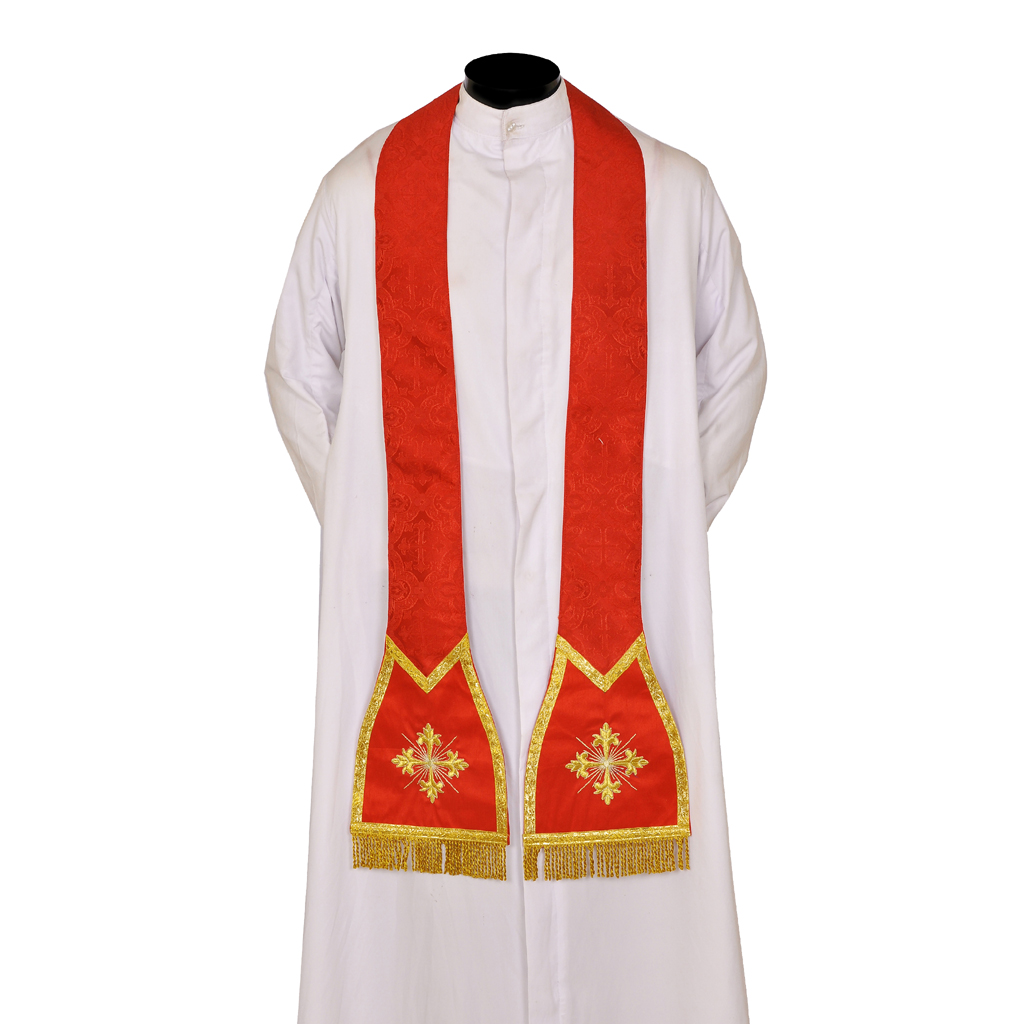 Lenten Offers Red Priest Stole - Cross Embroidery