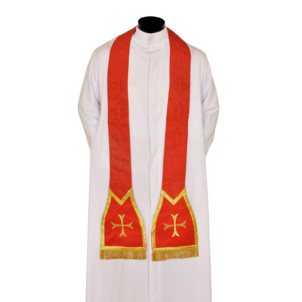 Lenten Offers Red Priest Stole - Cross Embroidery