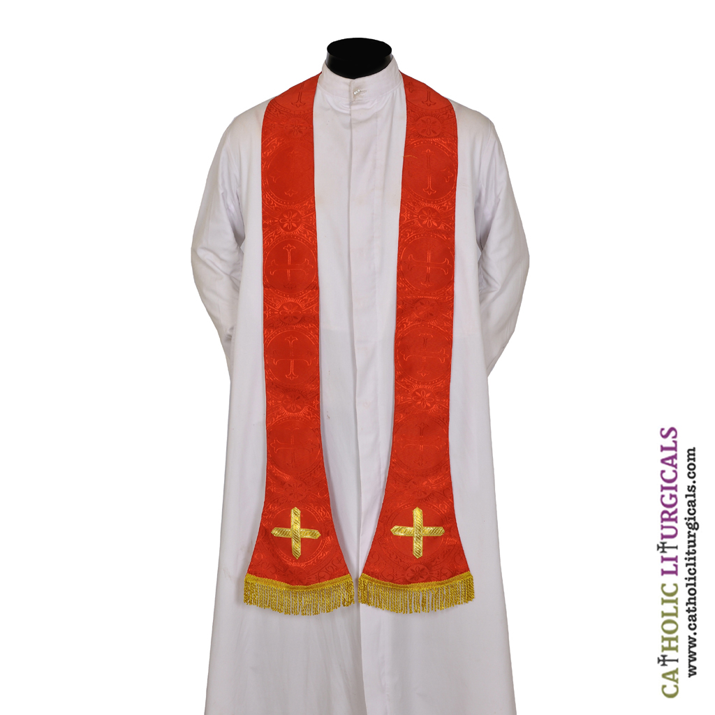 Priest Stoles Red Priest Stole - Cross Design