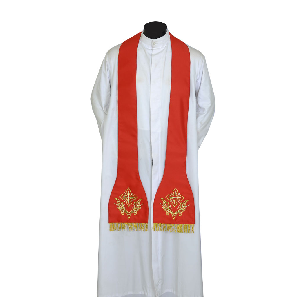 Priest Stoles Red Cross Embroidered - Priest Stole SILK