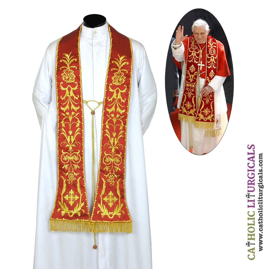 Priest Stoles Dark Red Stole - Similar to Pope Benedict Stole