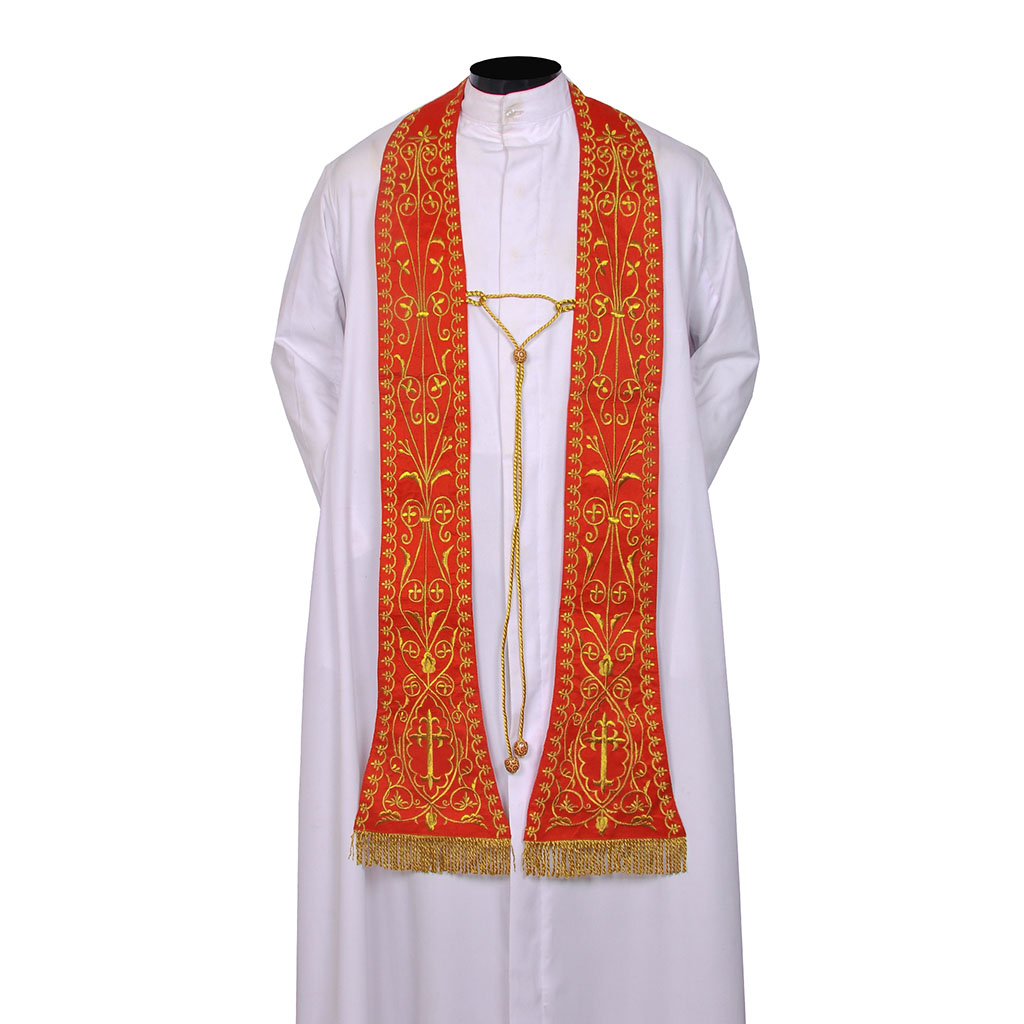 Priest Stoles Fully Embroidered Red - Priest Stole SILK