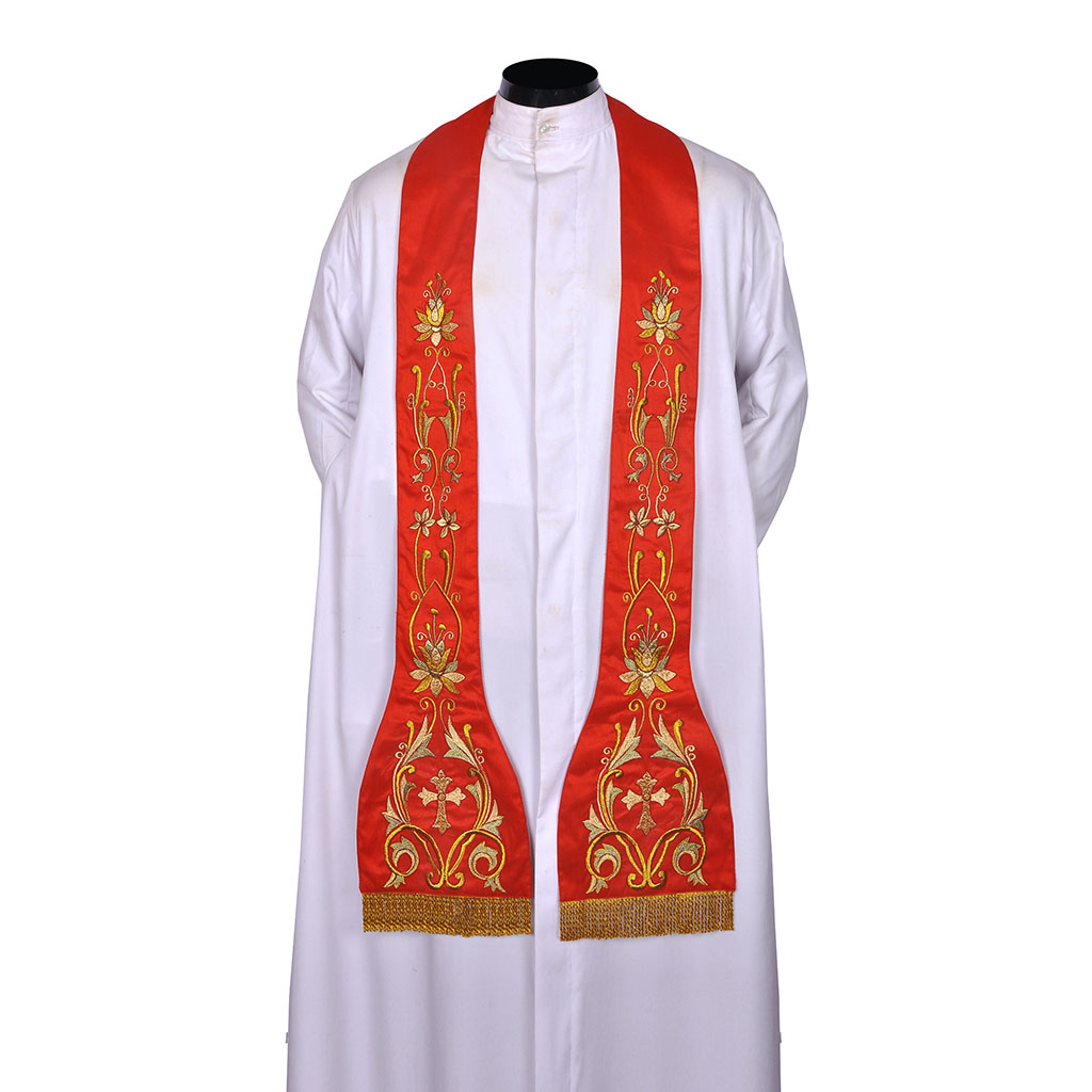Priest Stoles Fully Embroidered Red - Priest Stole SILK