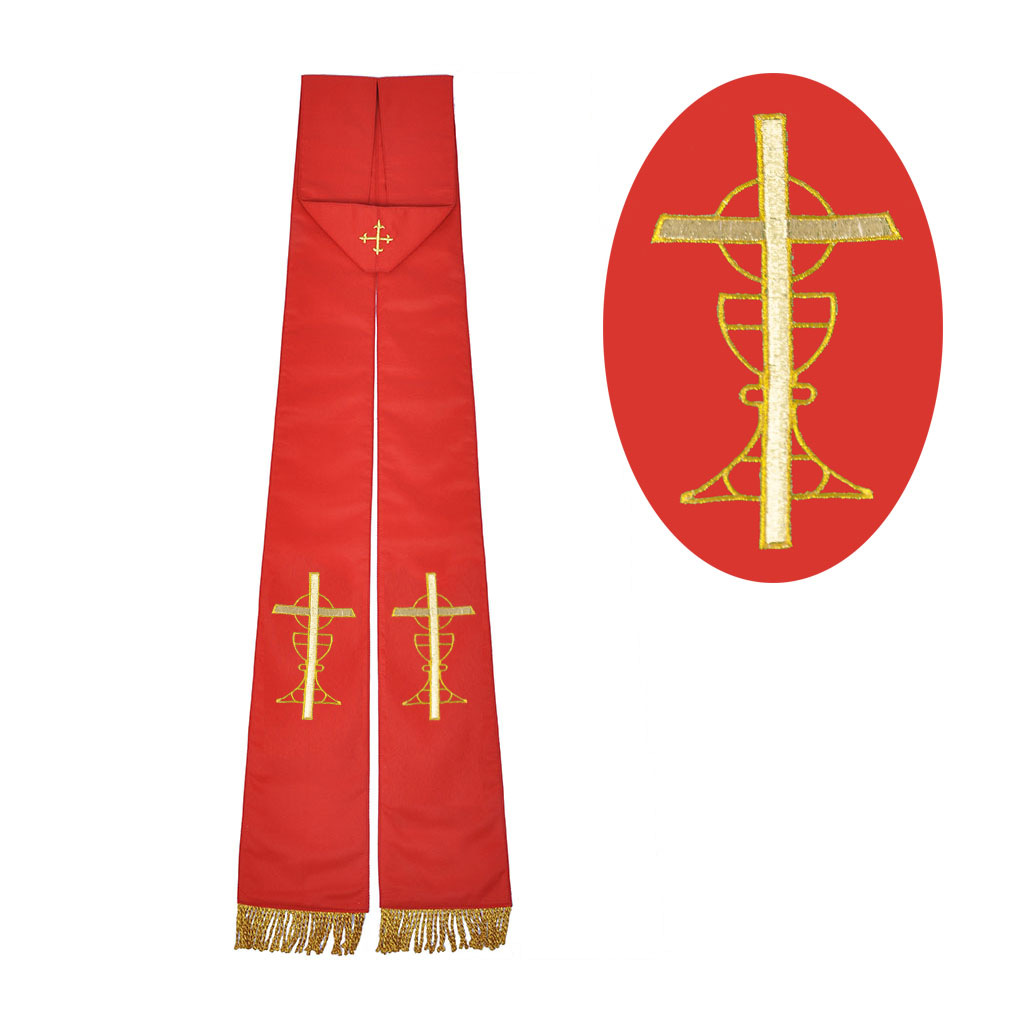 Priest Stoles M03: Red - Felt Interlined - Priest Stole