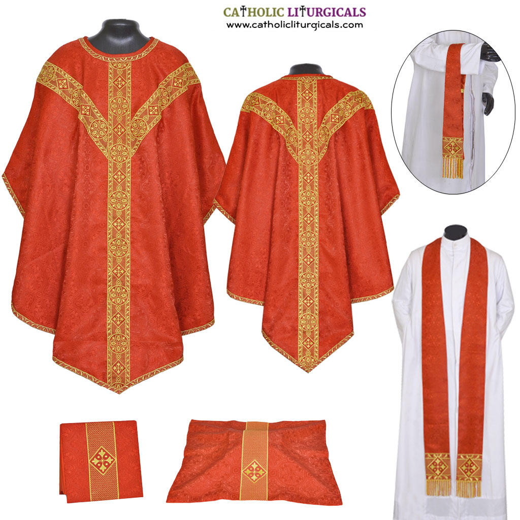 Pugin Style Chasubles Red Pugin Style Gothic Vestment & Low Mass Set