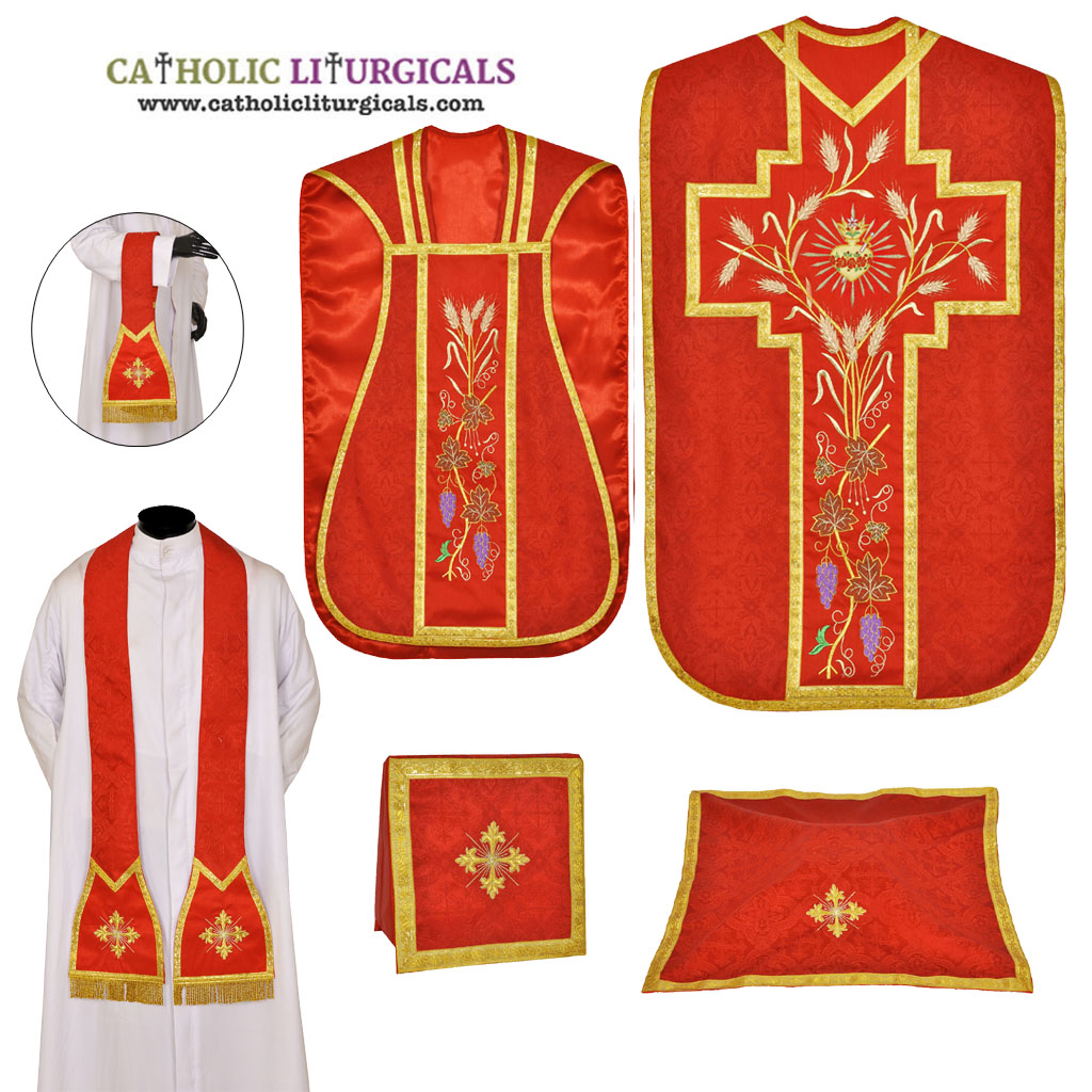 Fiddleback Chasubles Red Roman Fiddleback Chasuble Set: Immaculate Hear