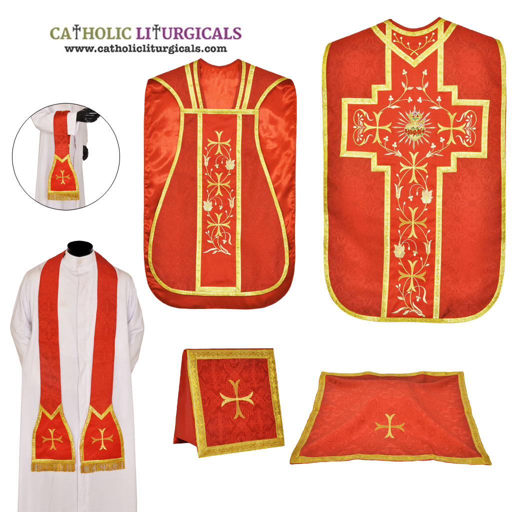 Fiddleback Chasubles Red Roman Fiddleback Chasuble Set - Immaculate Hea