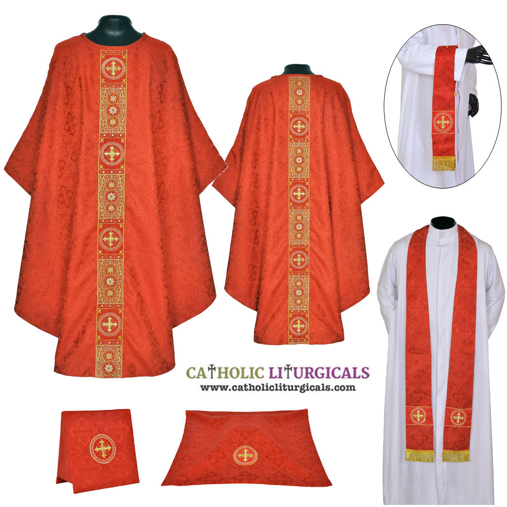 Gothic Chasubles M0A : Red Gothic Vestment & Mass Set