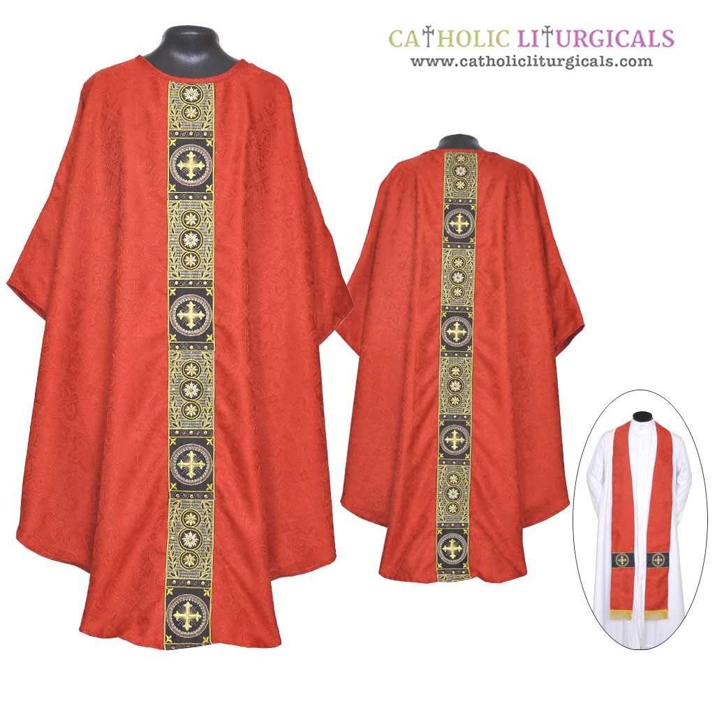 Gothic Chasubles M0A: Red Gothic Vestment & Stole Set