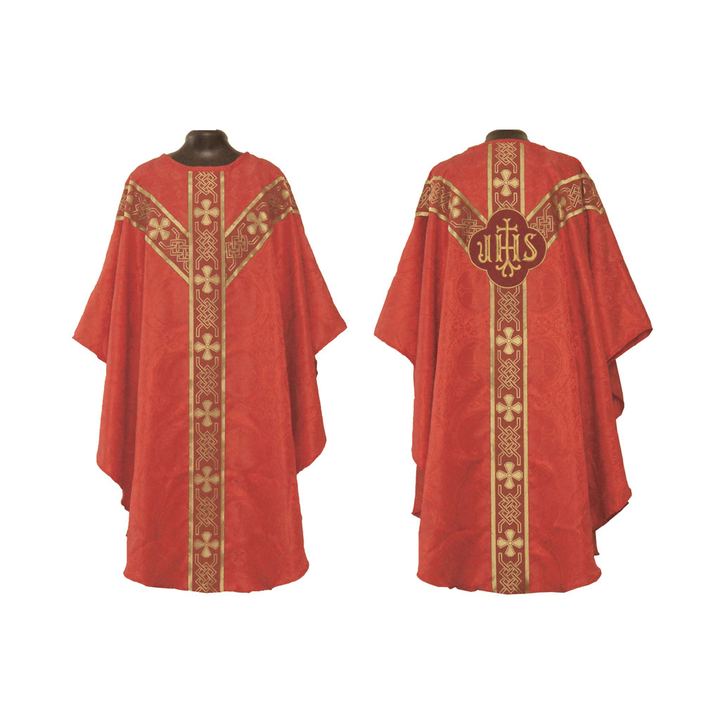 Gothic Chasubles MCI: Red Gothic Vestment & Mass Set IHS