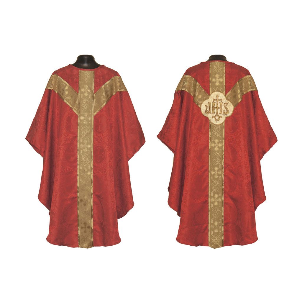 Gothic Chasubles MCI: Red Gothic Vestment & Mass Set IHS
