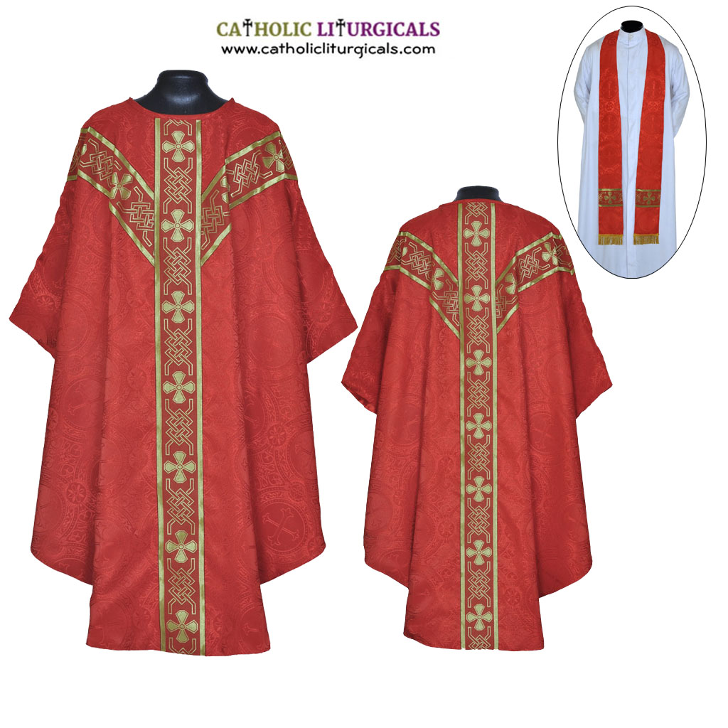 Gothic Chasubles MCC: Red Gothic Vestment & Stole Set