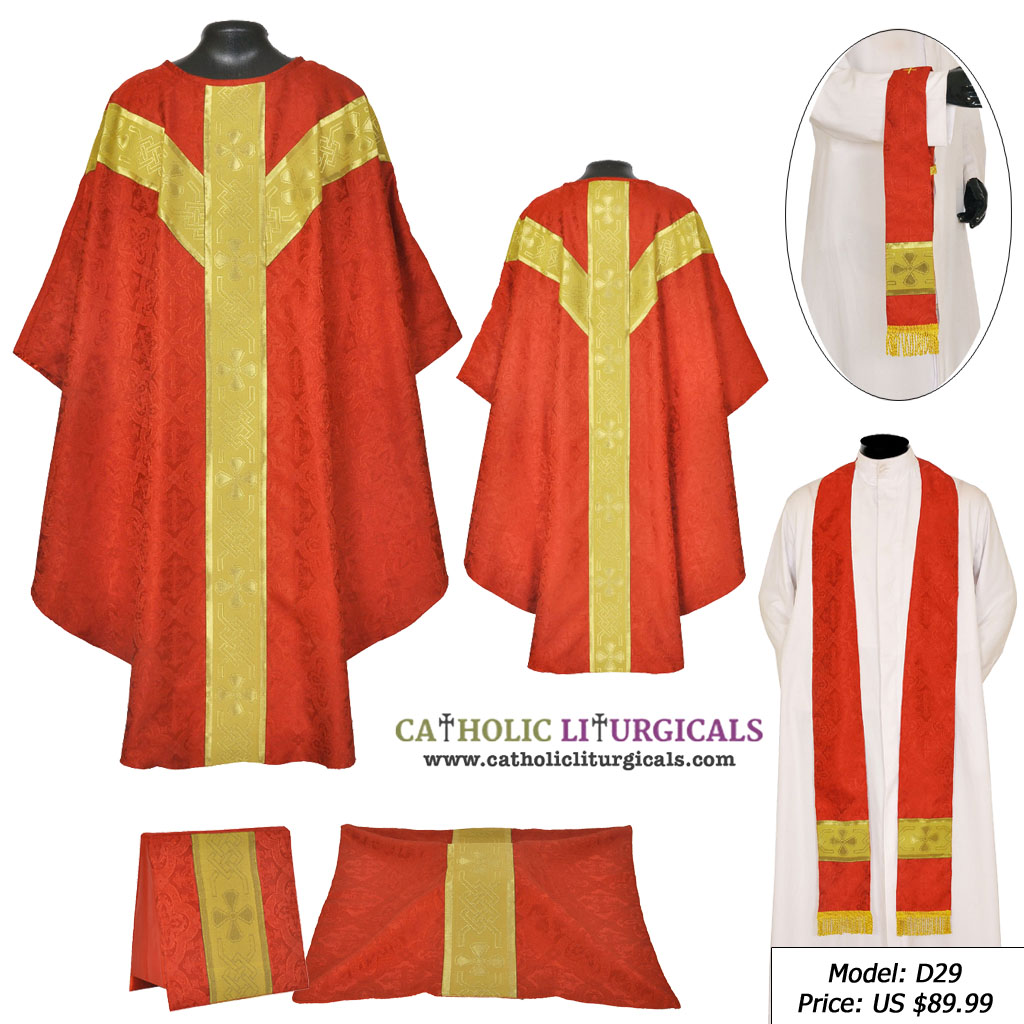 Gothic Chasubles MCC : Red Gothic Vestment & Mass Set