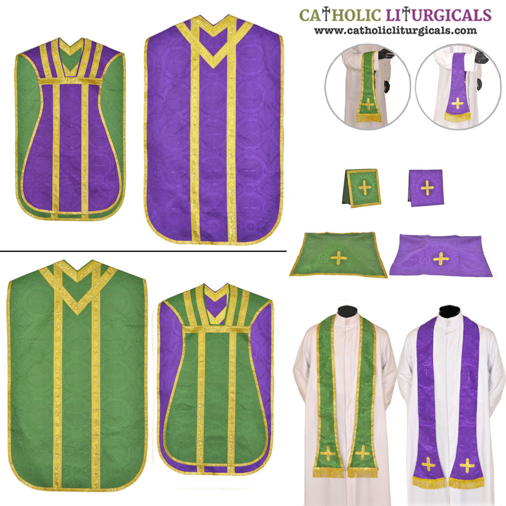 Fiddleback Chasubles Purple & Green Reversible Chasuble & Low Mass Set