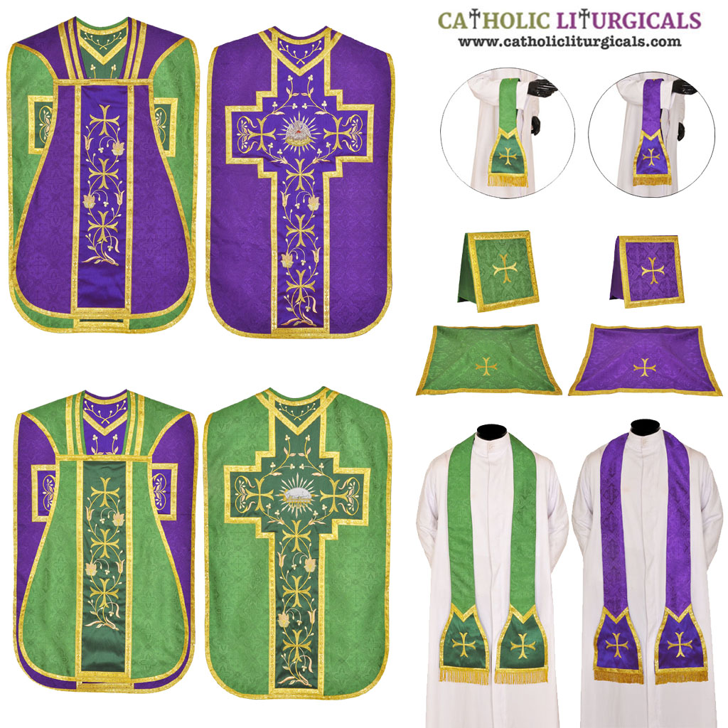 Fiddleback Chasubles Purple & Green Reversible Chasuble & Low Mass Set