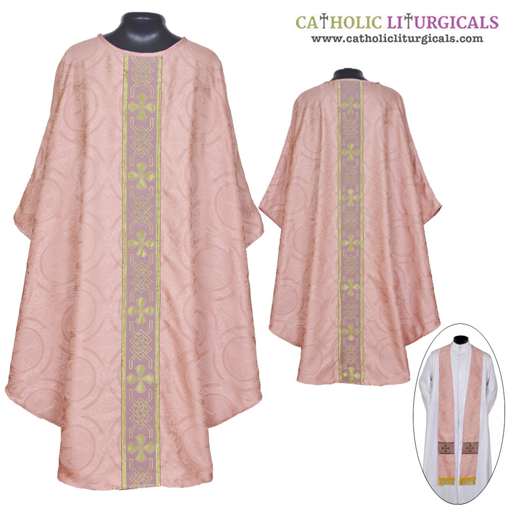 Gothic Chasubles M0A: Rose - Pink Gothic Vestment & Stole Set