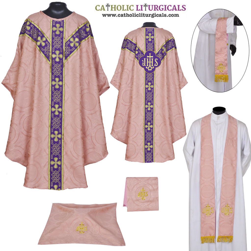 Gothic Chasubles MCI: Rose Gothic Vestment & Mass Set IHS
