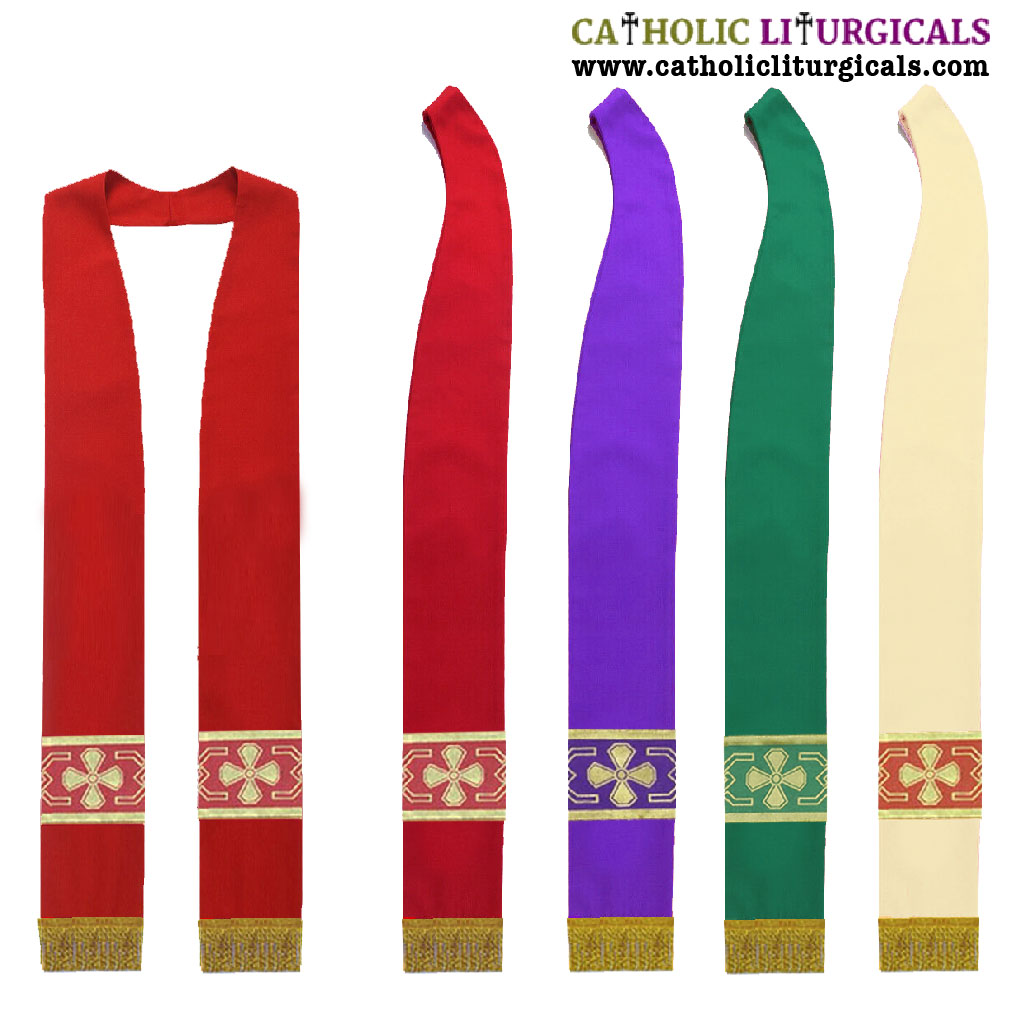 Priest Stoles Set of 4 - Priest Stole With Cross Orphreys