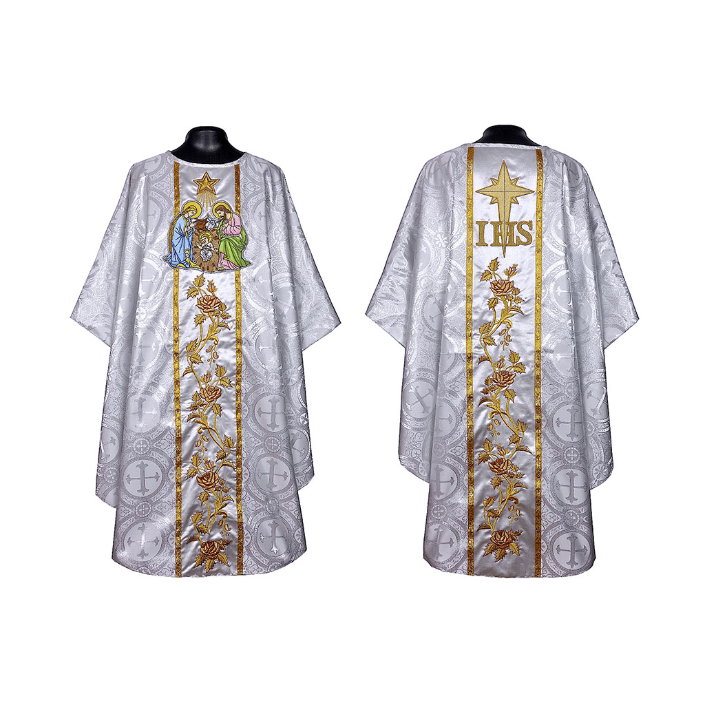 Gothic Chasubles White Silver Vestment & Stole Set - Christmas