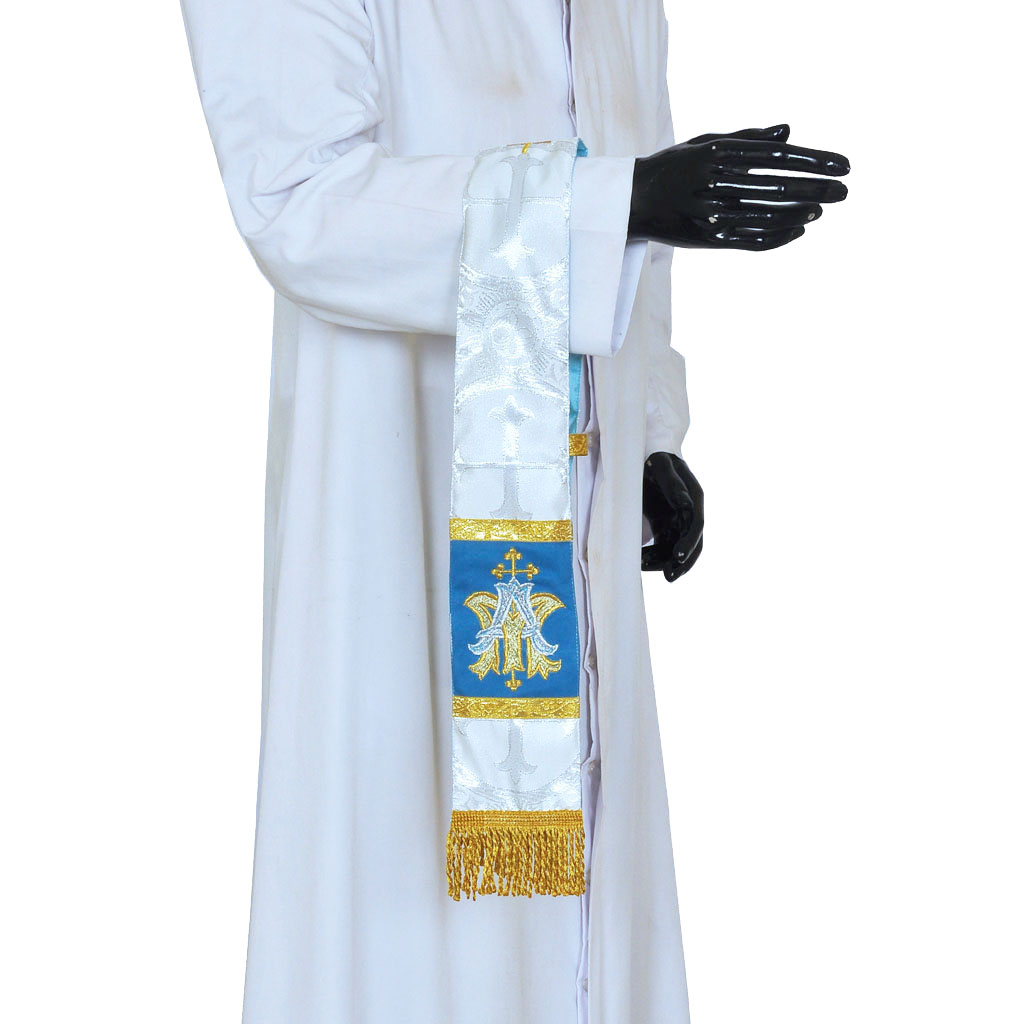 Priest Maniples Metallic White Silver Maniple Ave Maria Embroidere
