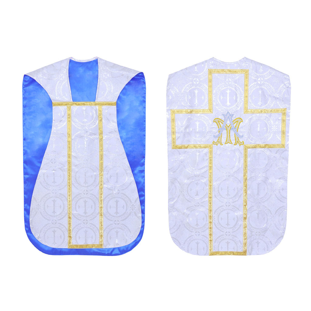 Fiddleback Chasubles Marian White Silver Chasuble & Low Mass Set