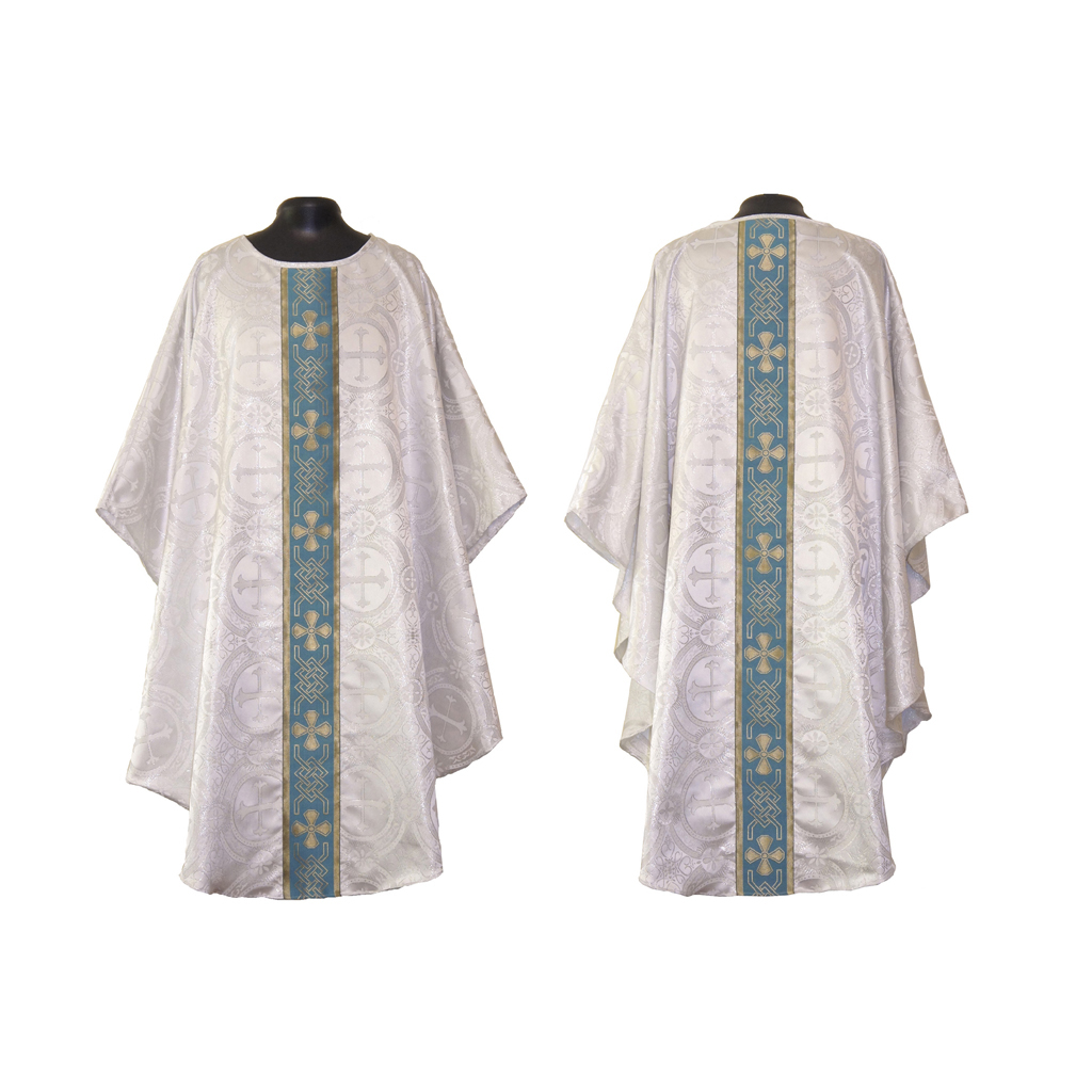 Gothic Chasubles M0A: Metallic Silver Gothic Vestment & Mass Set