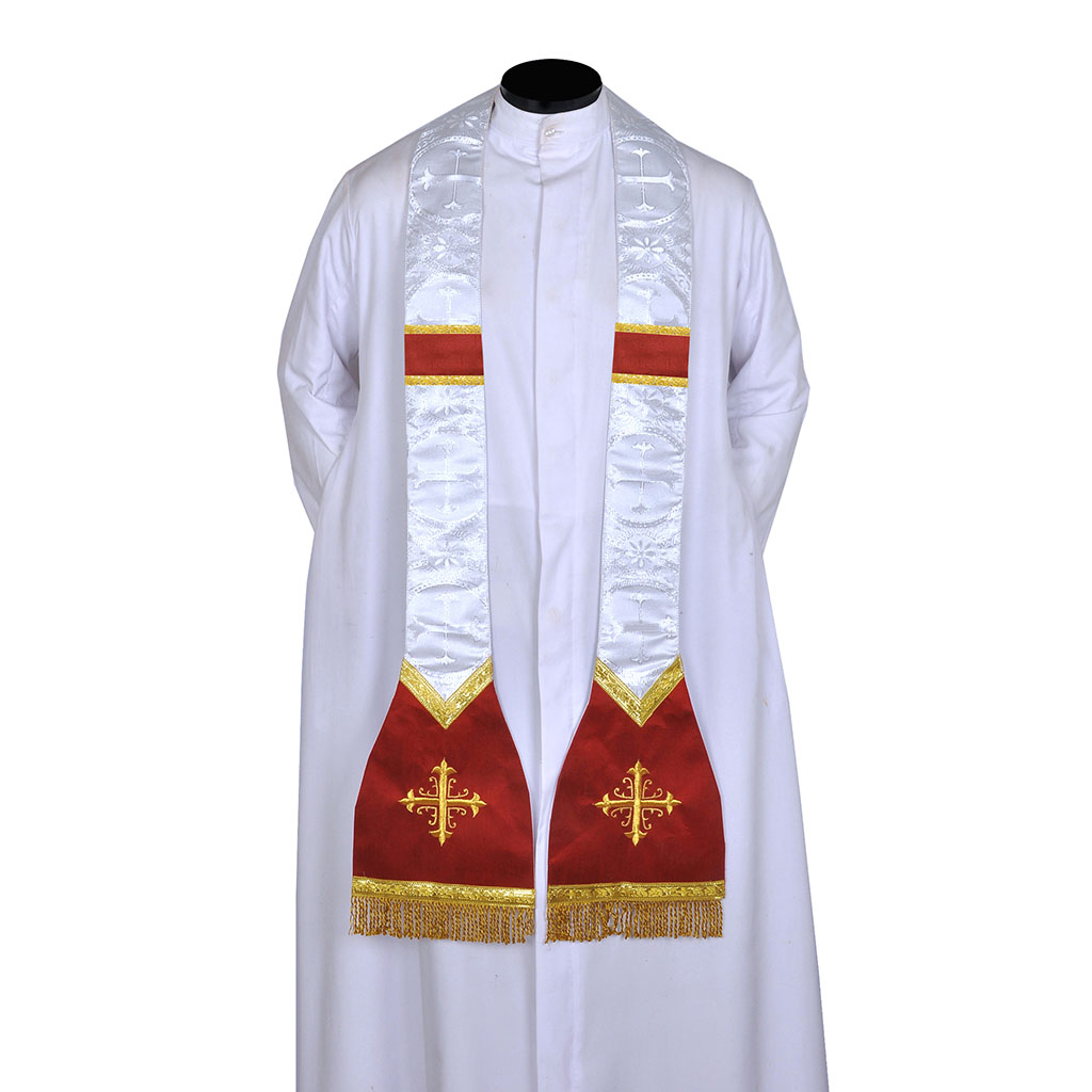 Priest Stoles White Silver - Priest Stole - Roman Model - Latin 