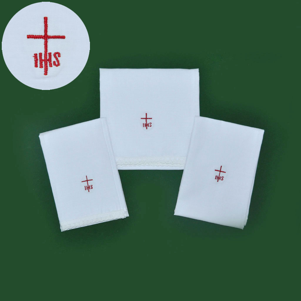 Lenten Offers Set of 3 Altar Linen with Cross with IHS